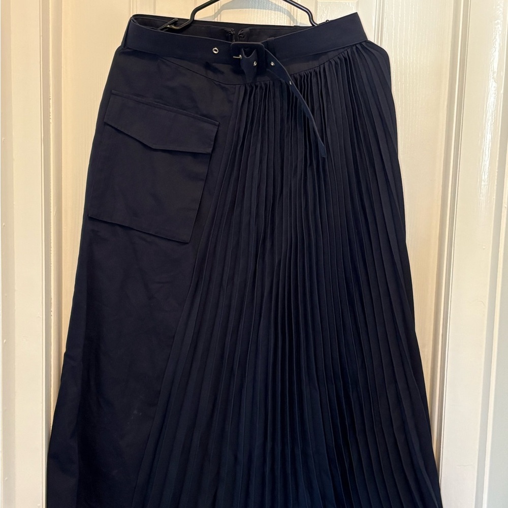 Anthropologie Mare Mare Navy Pleated Midi Skirt M NWT